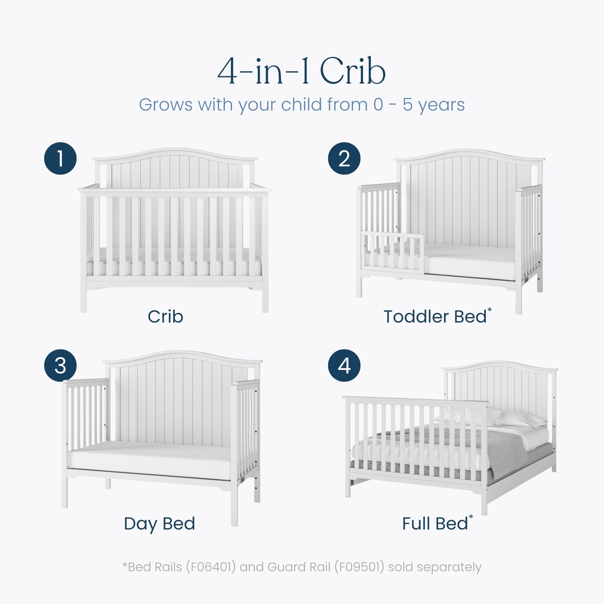 Hampton Arch Top 4-in-1 Convertible Crib. Matte White - Image 3