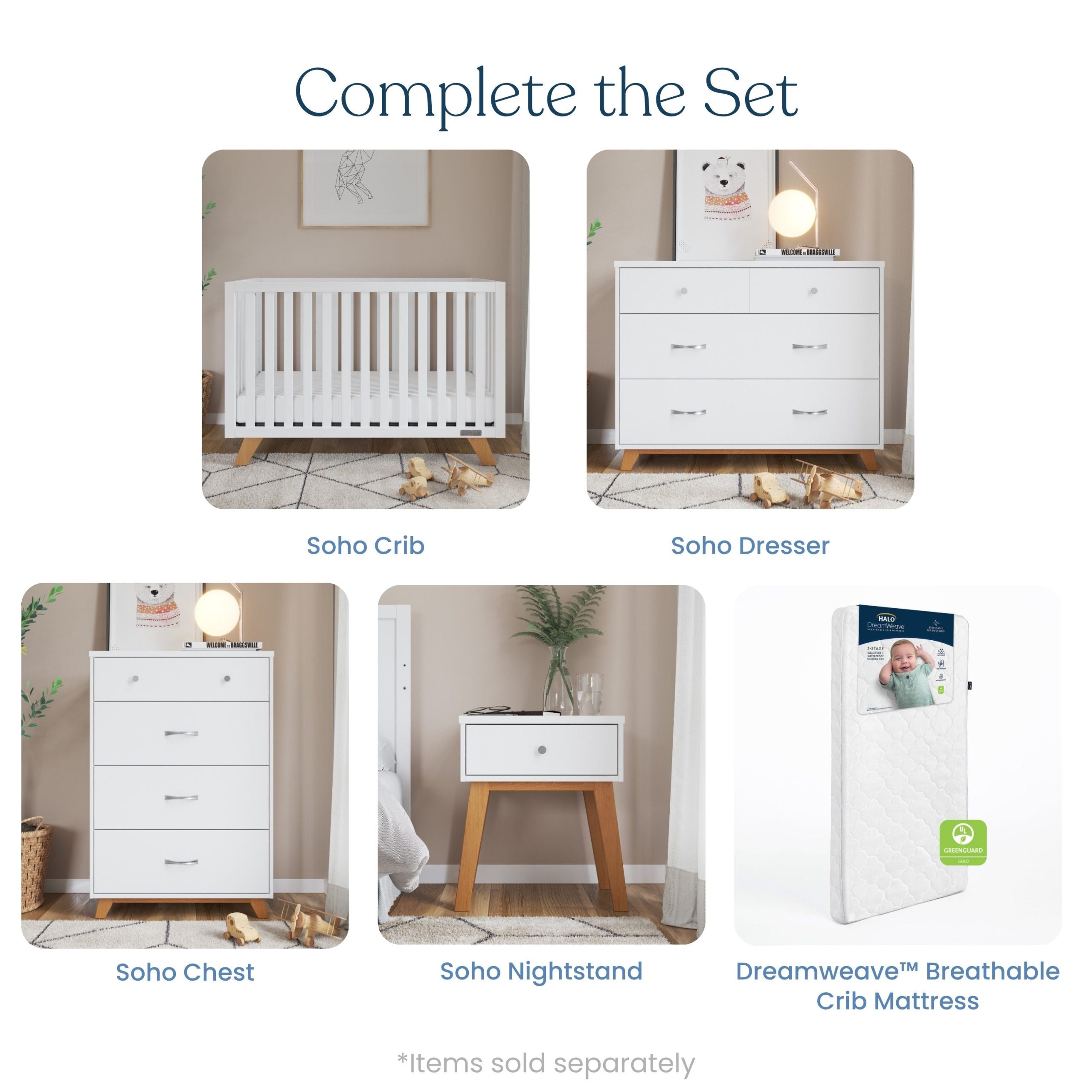 Soho 4-in-1 Convertible Crib. White/Natural - Image 6