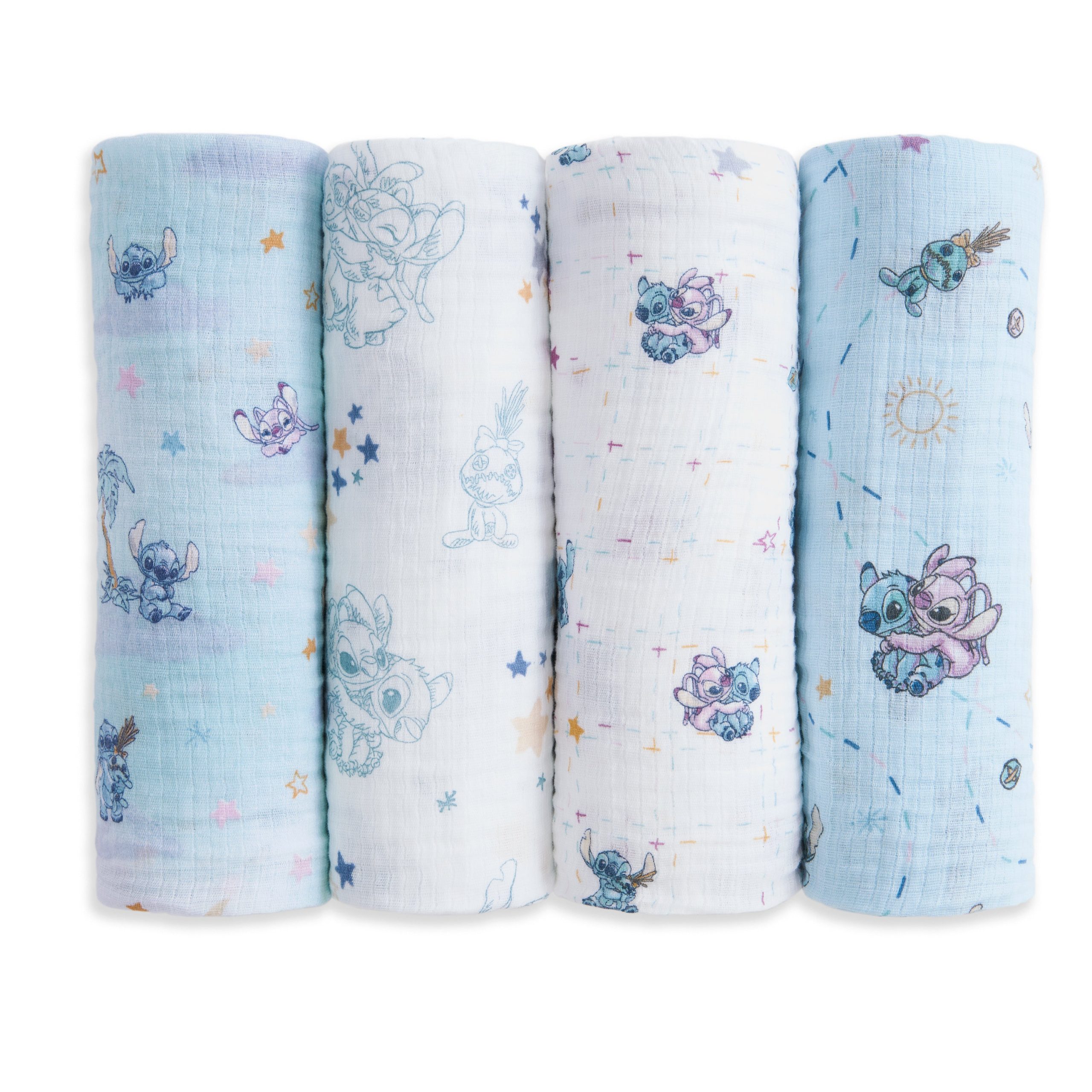 Disney™ Lilo and Stitch essentials cotton muslin swaddle blanket 4 pack