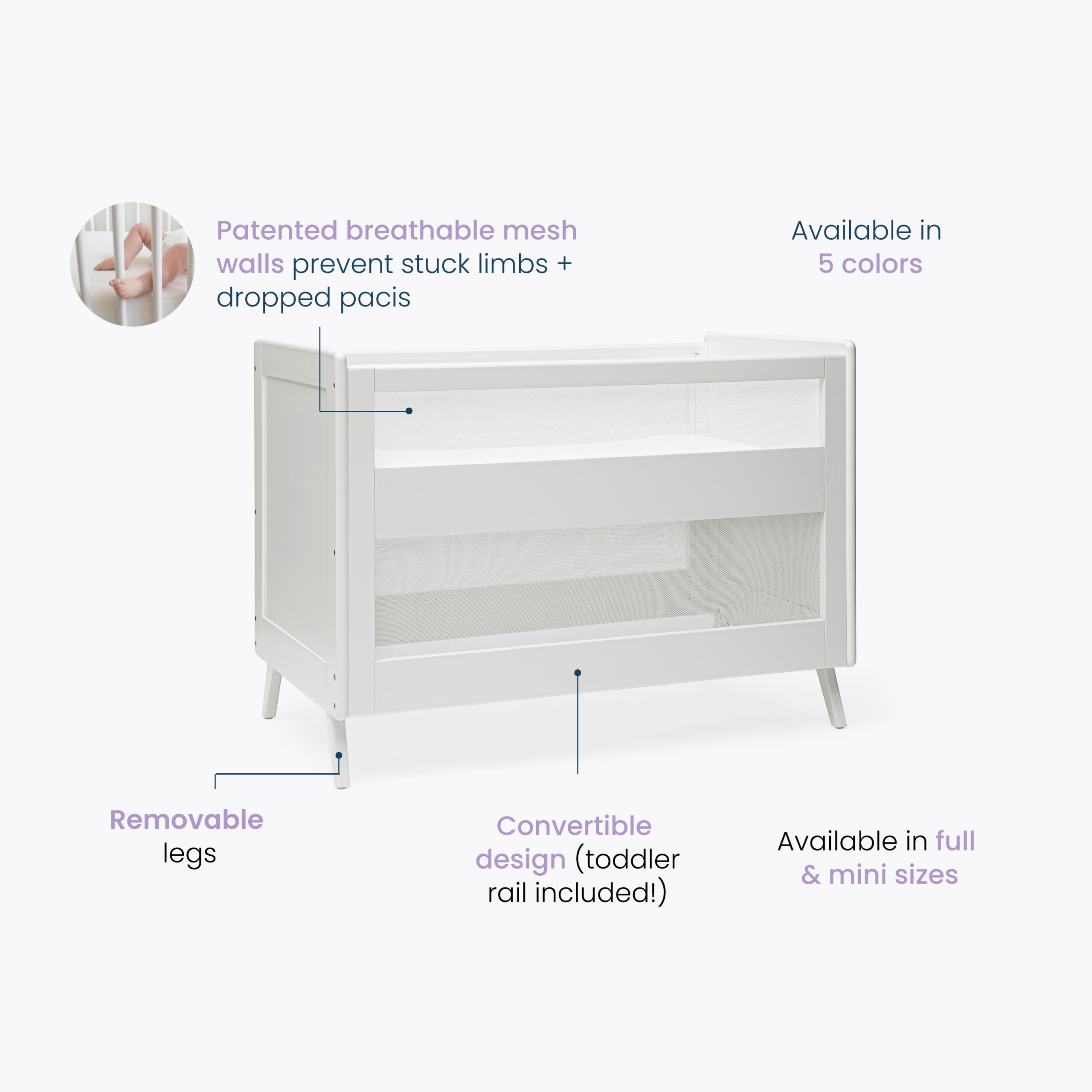 3-in-1 Convertible Full Size Breathable Mesh Crib - Image 5