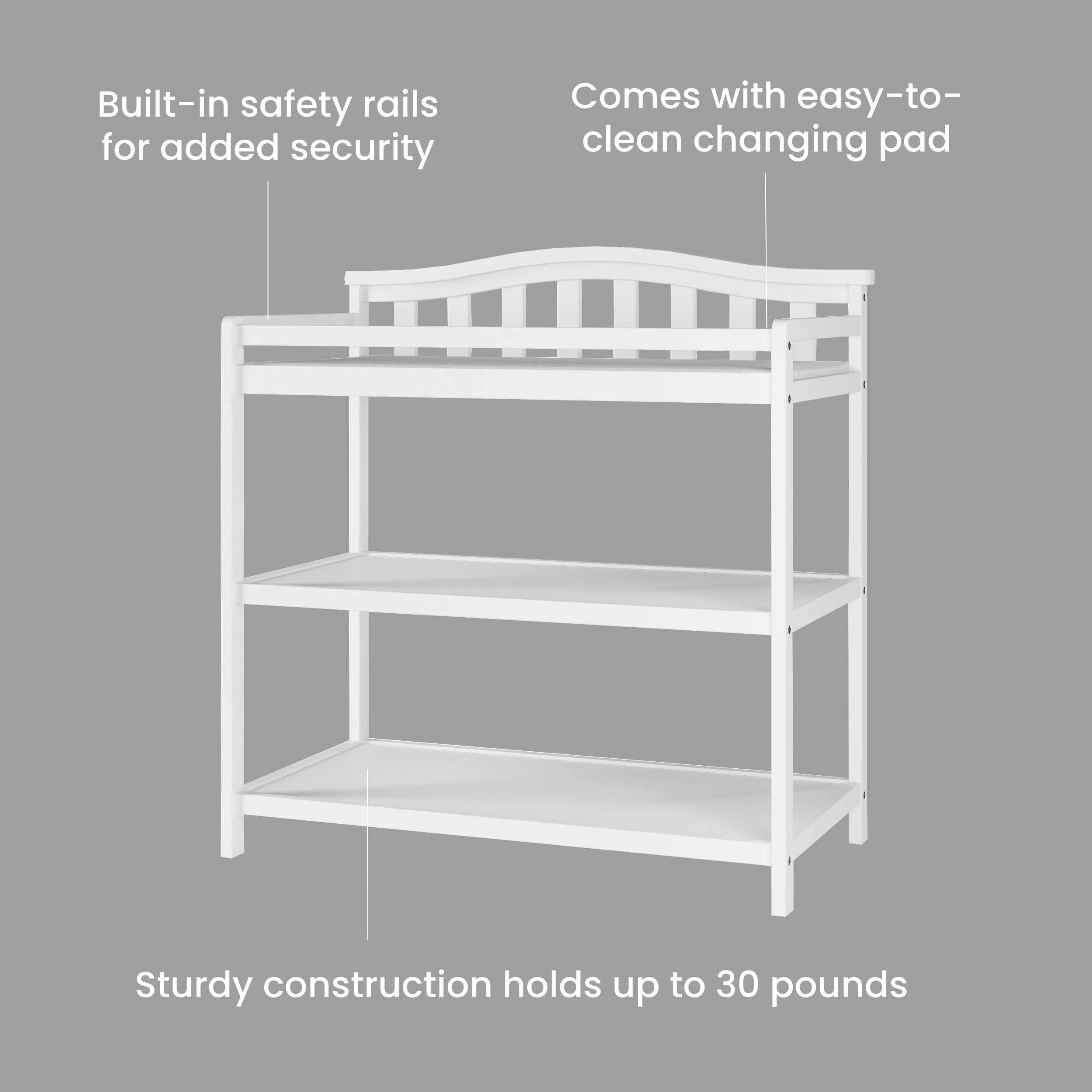 Arch Top Baby Changing Table. Matte White - Image 17