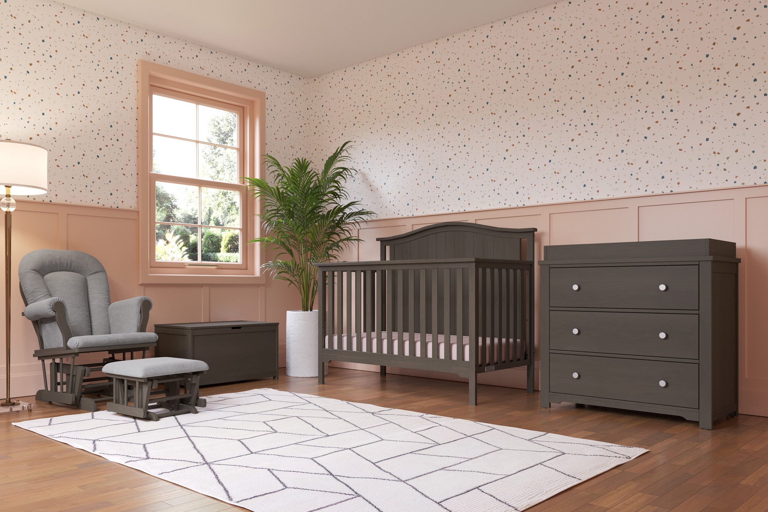 Hampton Arch Top 4-in-1 Convertible Crib. Dapper Grey - Image 2